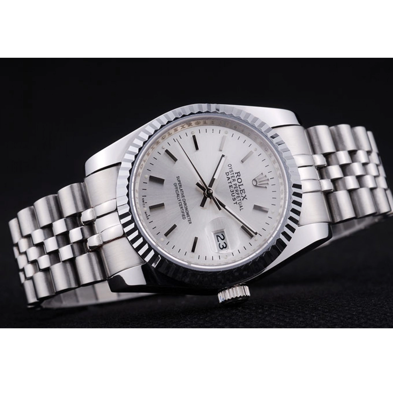 Best AAA Replica Sites 7457 Rolex Ribbed Silver Dial Datejust Bezel 0531